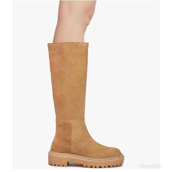 Revolve Splendid Amalia Suede Leather Knee High Lug Boot in Toast NWOT - Picture 1 of 12